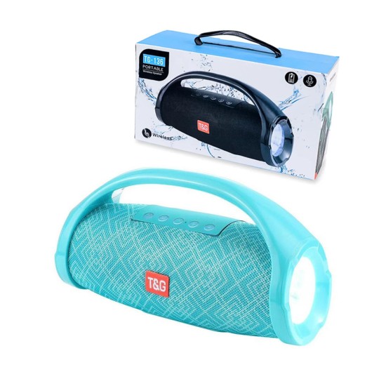 T&G MINI WATERPROOF WIRELESS BLUETOOTH SPEAKER TG-136 FM/AUX/USB LED LIGHT SKY BLUE